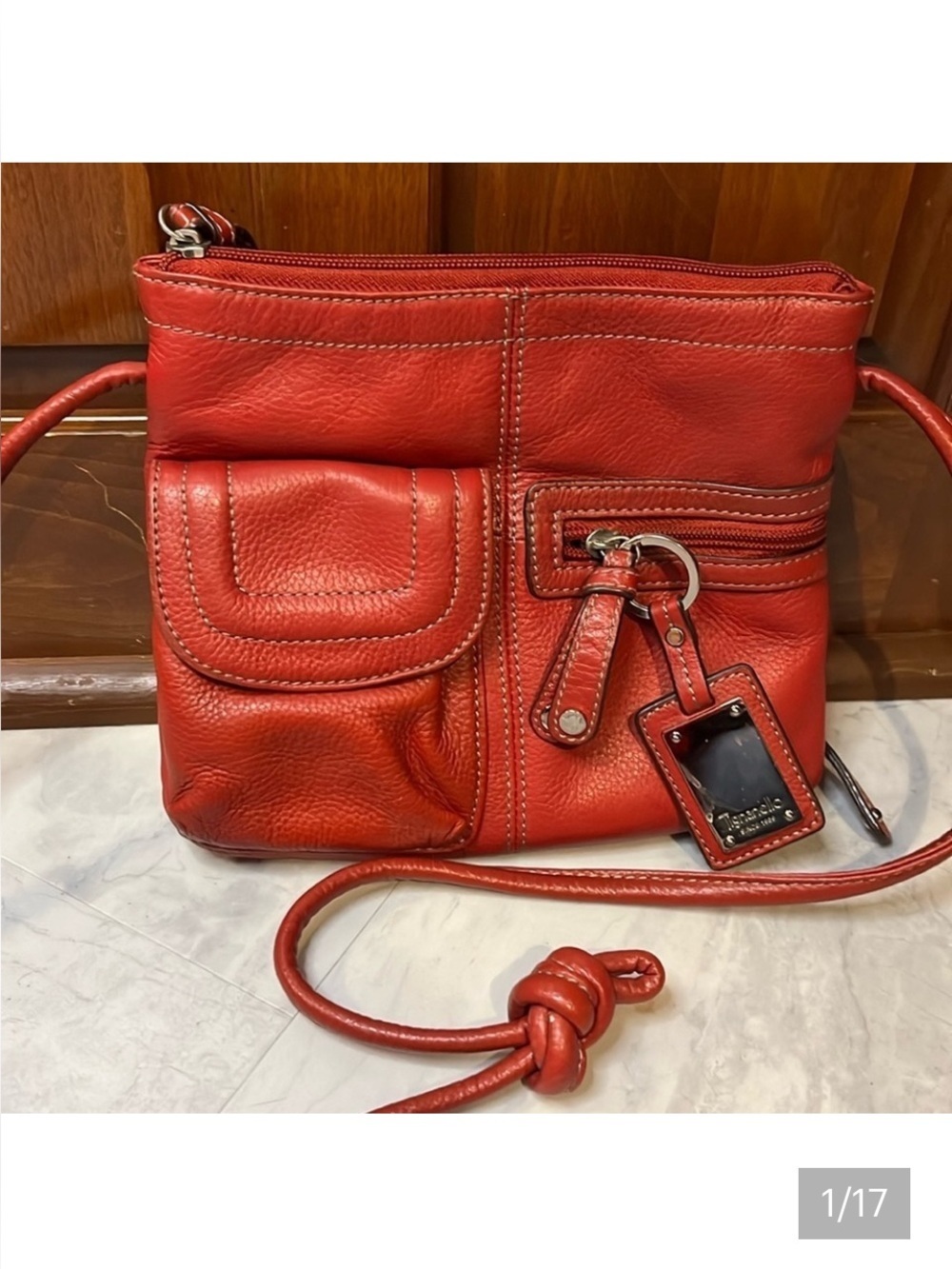 Tignanello Crossbody bag Genuine leather Red Mini Bag Wallet bag Card & ID